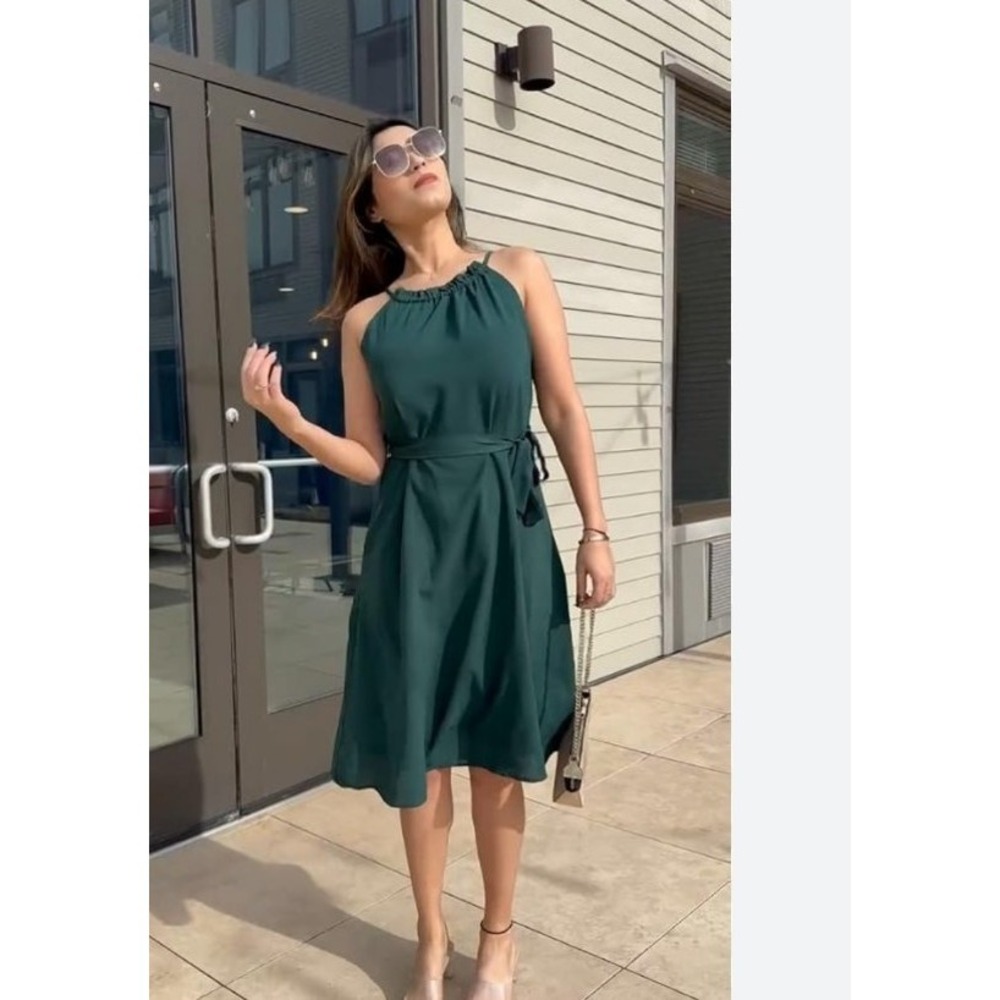Grace Karin Women Emerald Green Halter Neck Midi Dress pockets women SZ M simple